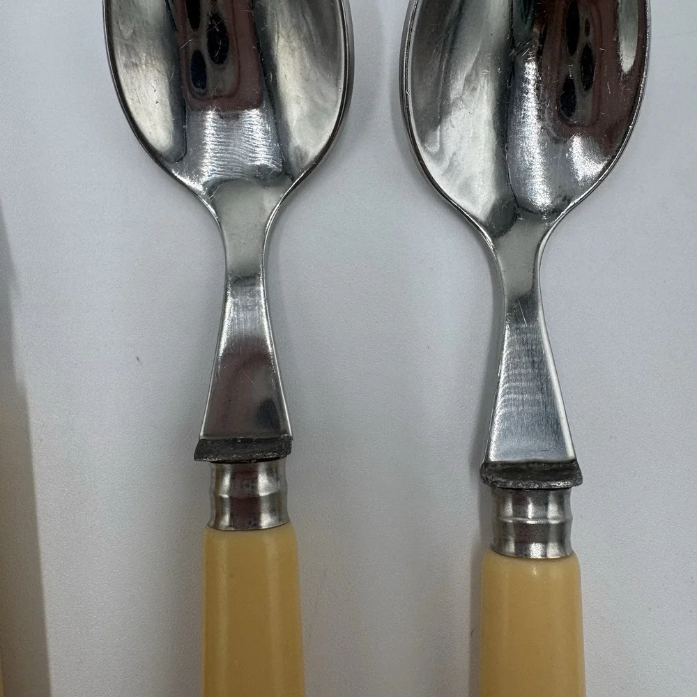 Jean Dubost Yellow Flatware 8 Pc Lot Stainless France Knives Spoons